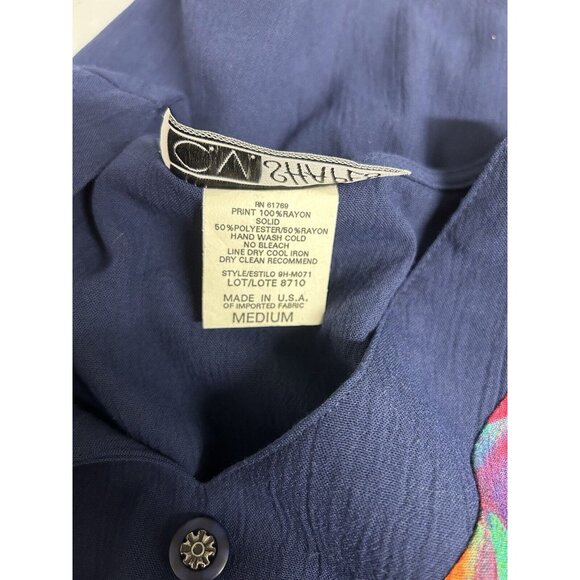 VTG CM Shapes Floral Colorful Button Shoulder Pad Short Sleeve Tunic Blouse M - Picture 4 of 9